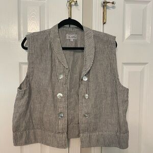 Striped Sleeveless Vest with Button Details- 100% linen
